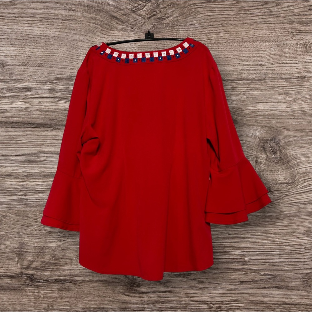 Peter Nygard V-Neck Tunic Top with Bell Sleeves, Size M - Picture 2 of 4